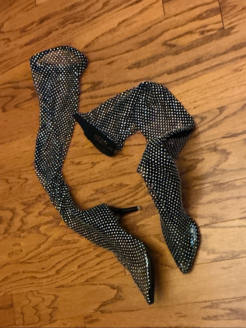 Source Unknown Black Rhinestone Over-the-Knee Stiletto Boots